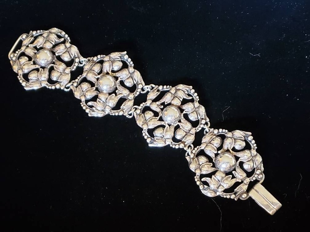 Handmade Art Nouveau Sterling Silver Flower Bracelet, Artist Signed